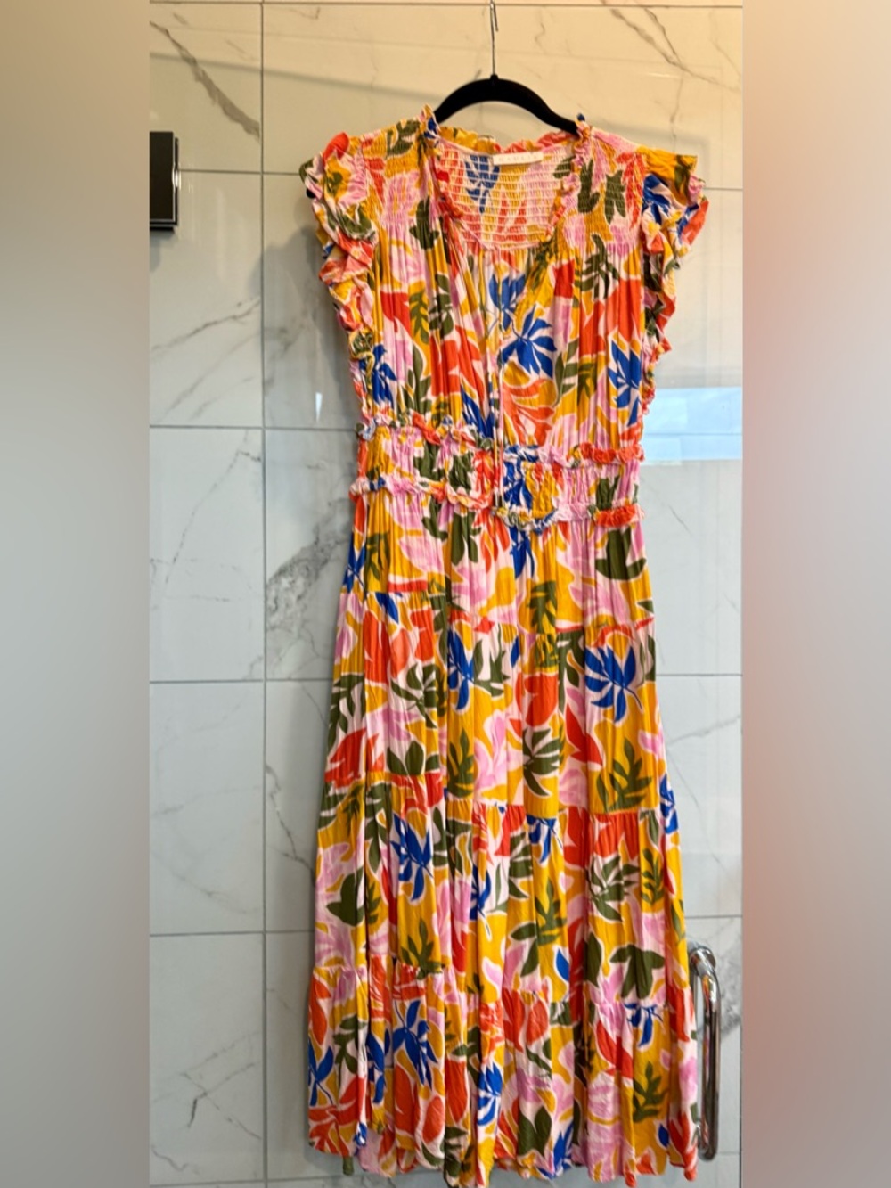 Karlie Multicolor Smocked Floral Maxi Dress - Pink, Yellow, Blue & Olive
